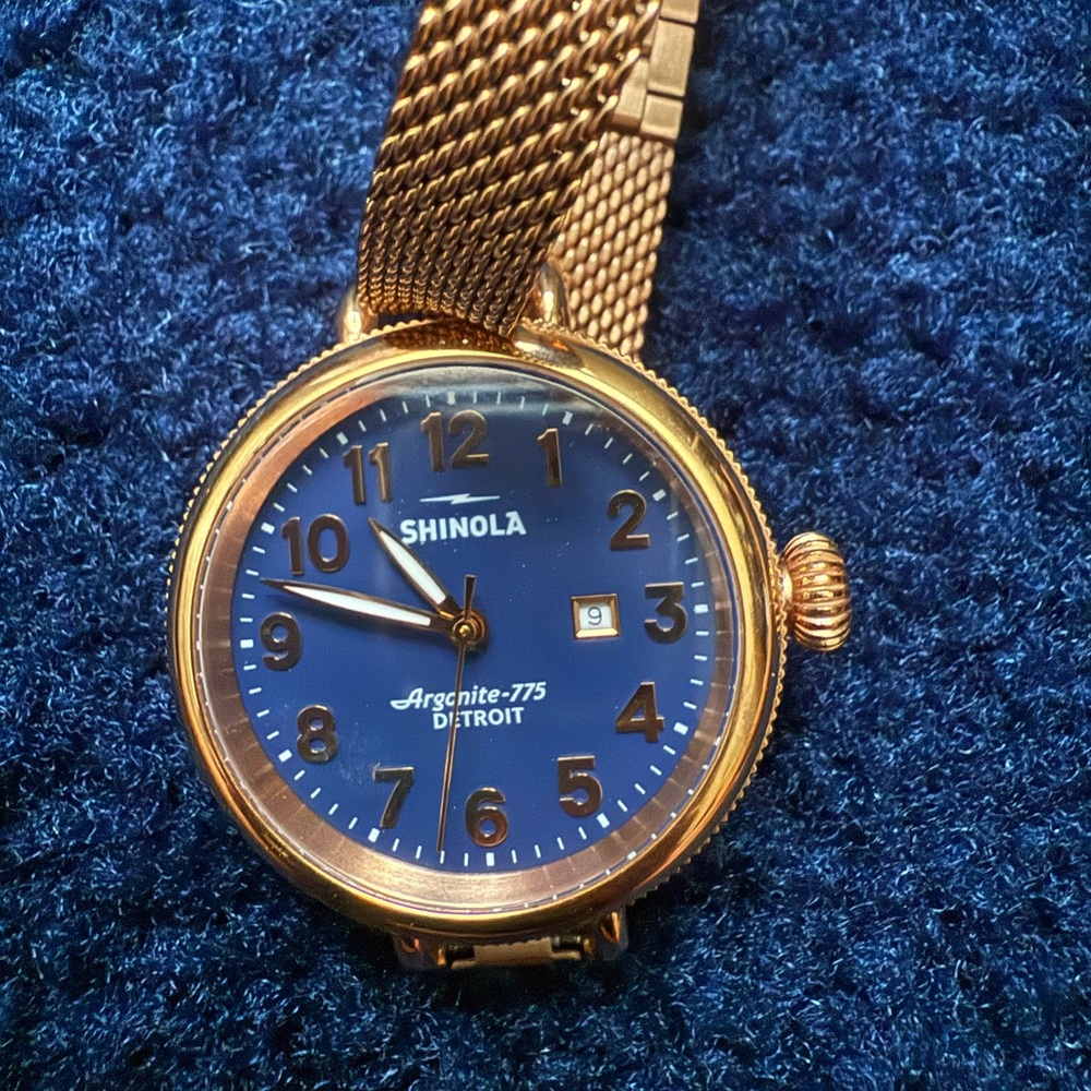 Shinola Gold Watch with Mesh Band